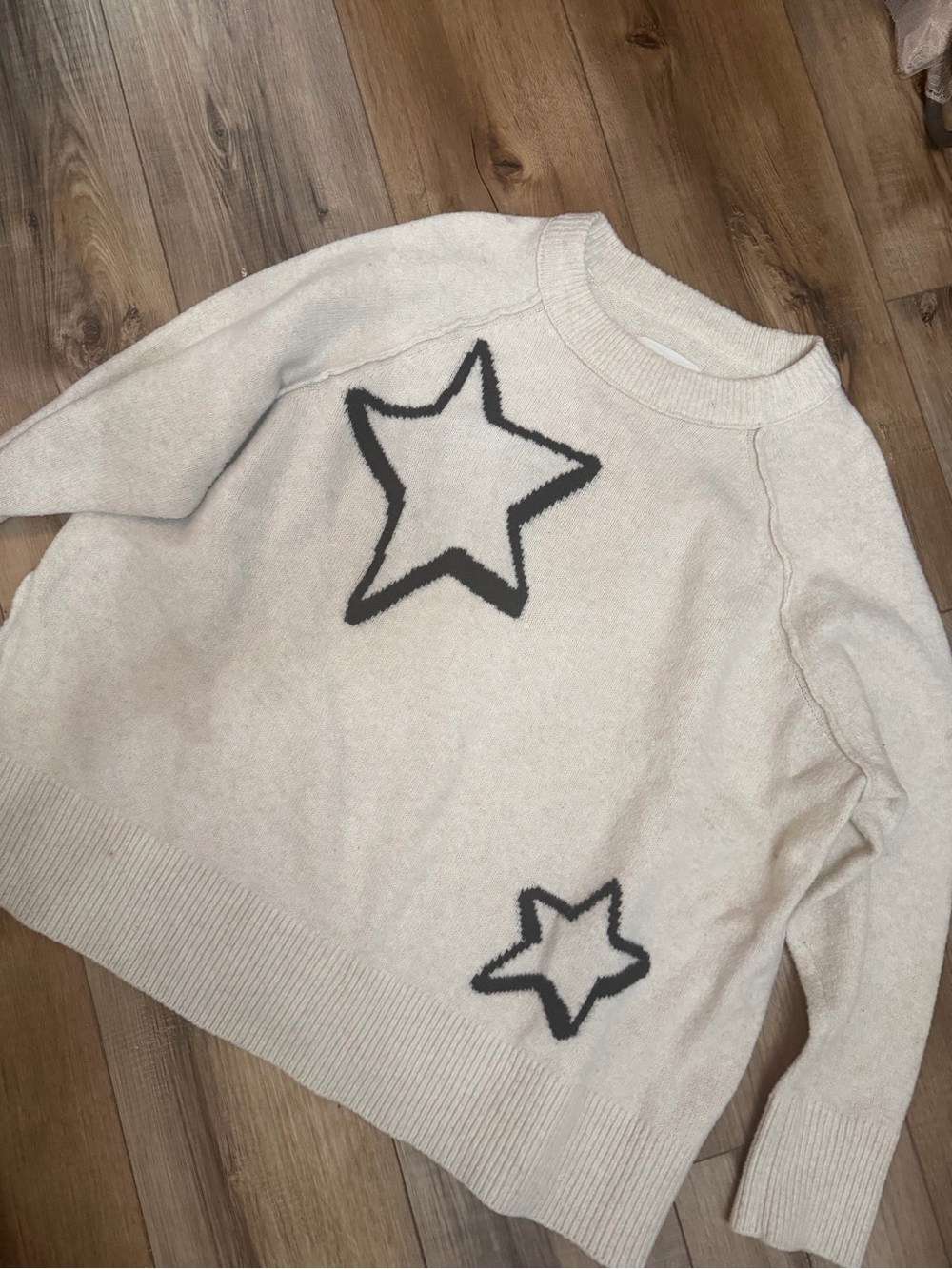 aerie Ivory Crewneck Sweater with Charcoal Star Accents